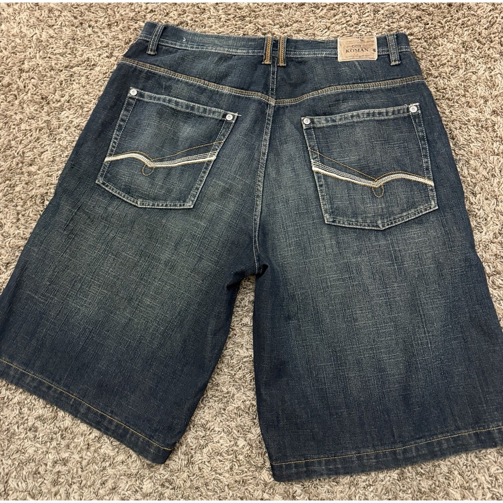 Vintage Y2K Koman Jeans Baggy Skate Denim Shorts Blue Hip Hop Style Size 38x12